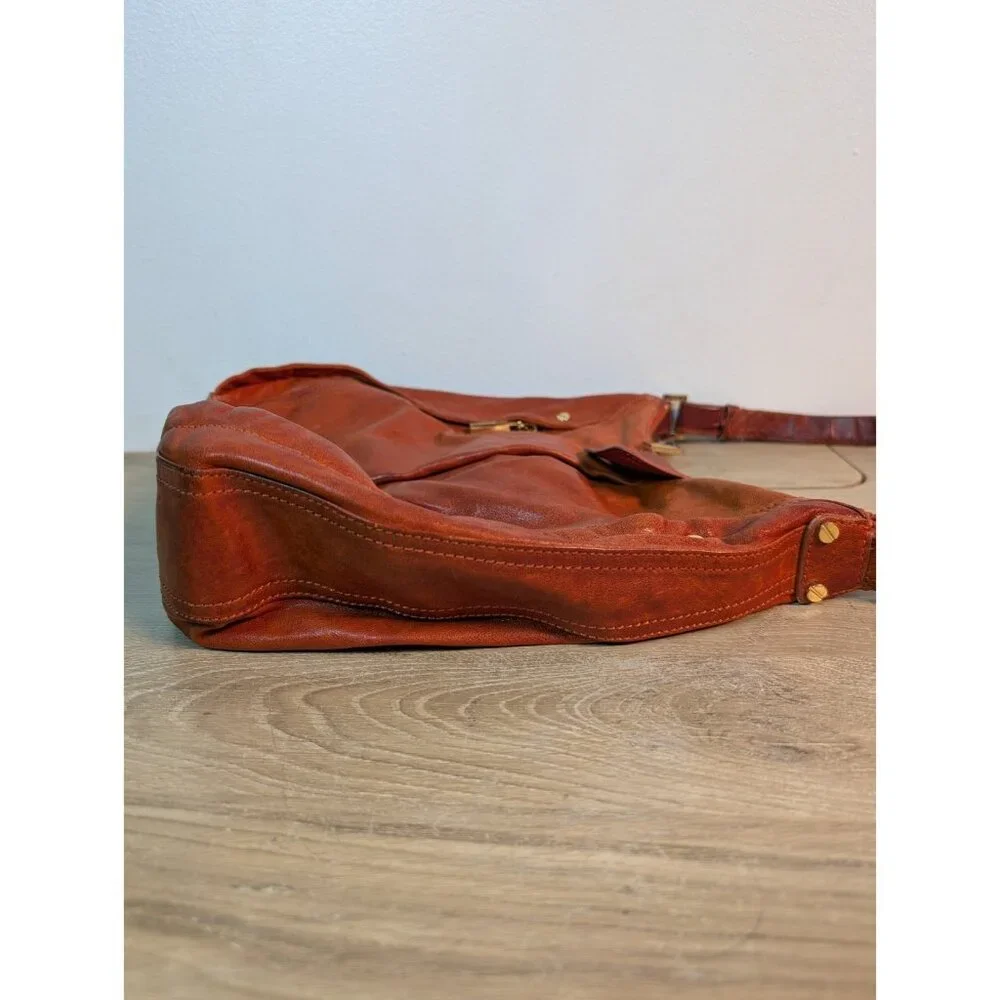 TORY BURCH Hobo PLEATED LEATHER HOBO Shoulder BAG Orange Brown Mirror Flaw